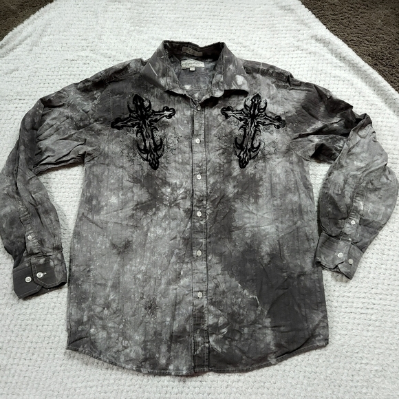 Eighty Eight Apparel Shirt Mens sz M Crosses Bleach Dye Button Up Y2k Grunge - Picture 5 of 6